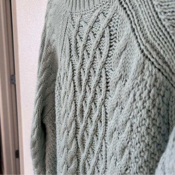 Women's Oversized Small Cable Knit Chunky Sweater dress Long Sleeve- Light Blue - Picture 3 of 10